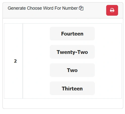 Choose Word for Number